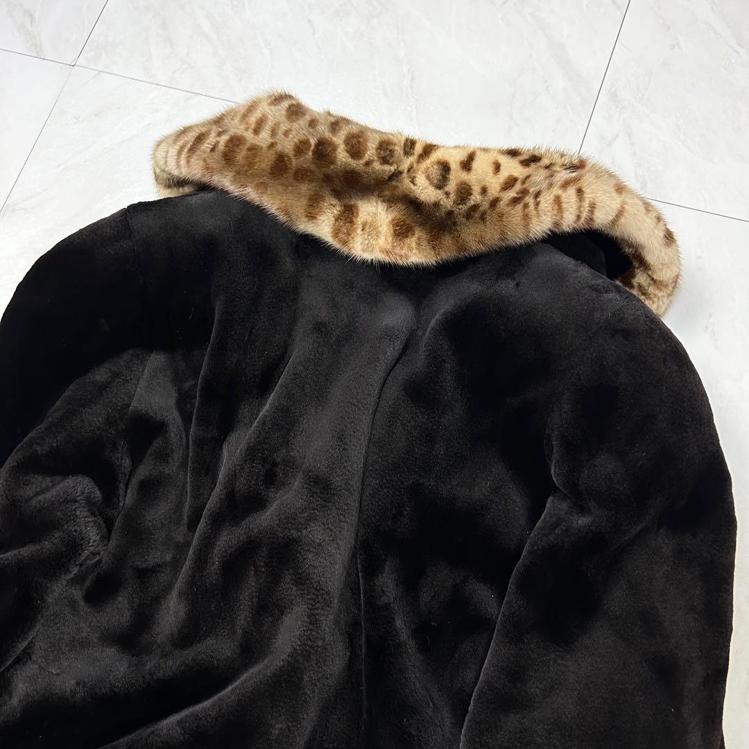 希少 美品 サガミンク ロイヤル レオパード柄 毛皮 ロングコート 42