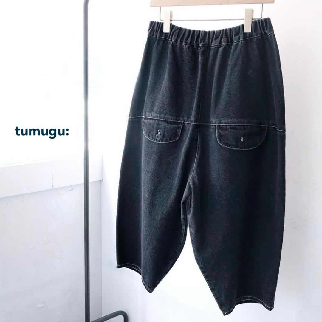 tumugu: 12ozコットンリネンデニム　ティンカーパンツ ブラック
