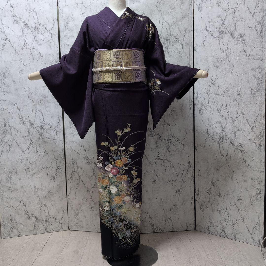 十三夜様高級正絹　紫地　金彩手刺繍　全体しつけ糸有り