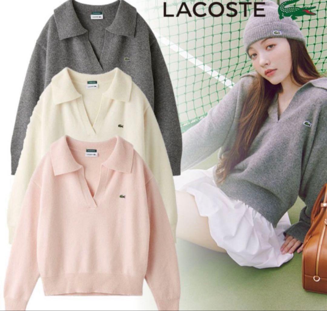 SNIDEL LACOSTE スキッパーニットプルオーバー　ホワイト