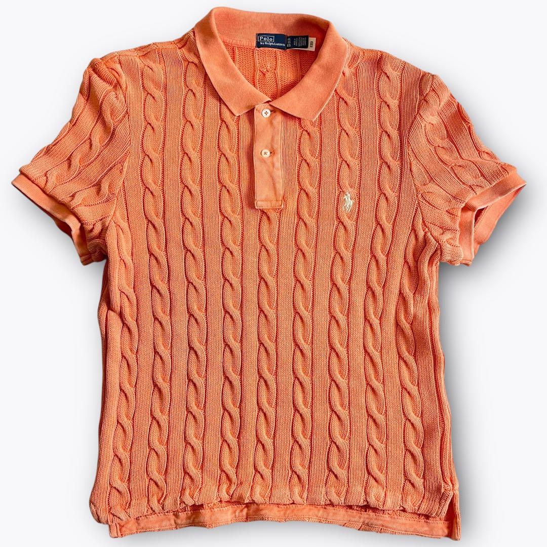 【美品】POLO RALPH LAUREN ケーブルニット ポロシャツ オレンジ