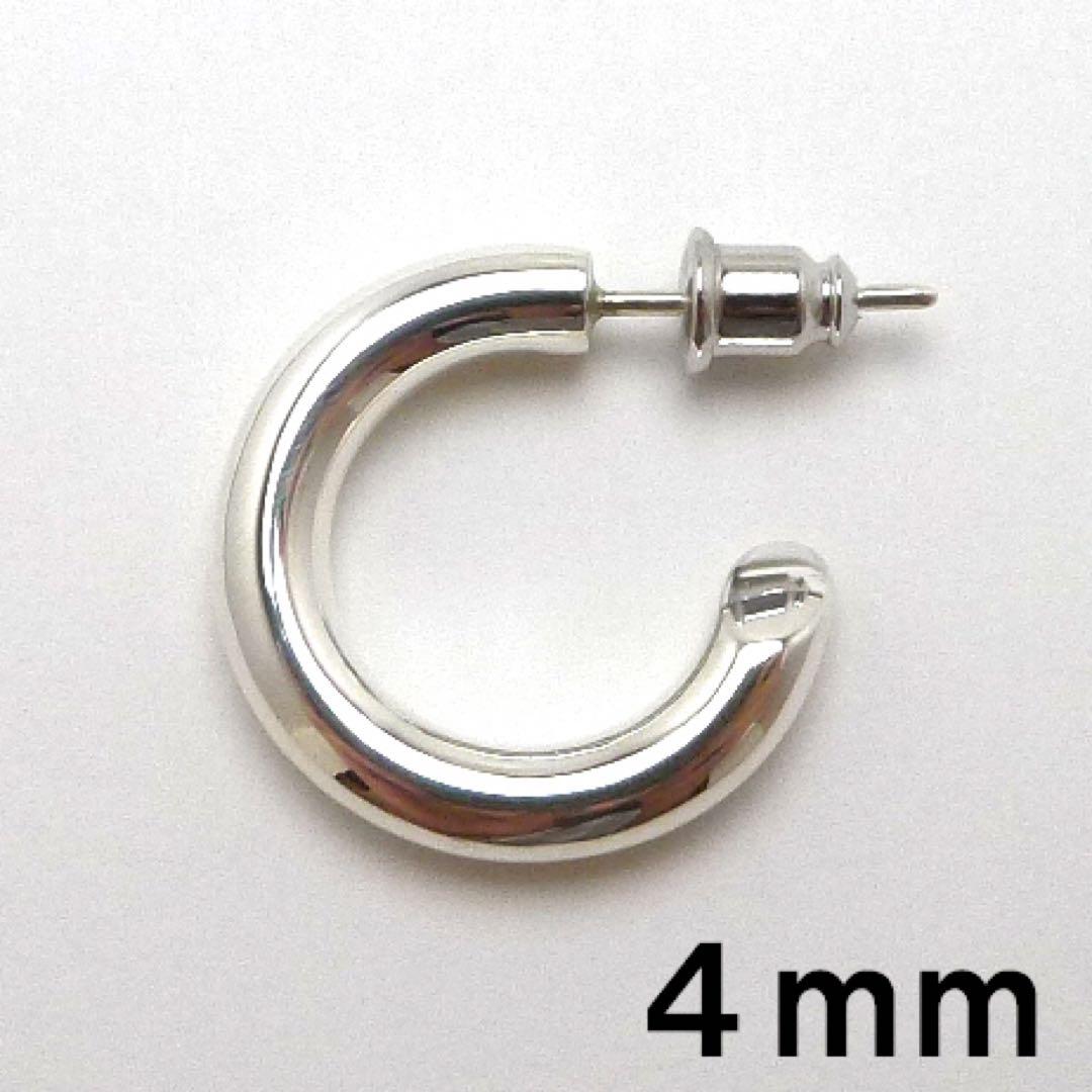 ペア太さ4ｍｍ　ハンドメイド　シルバー925　フープピアス