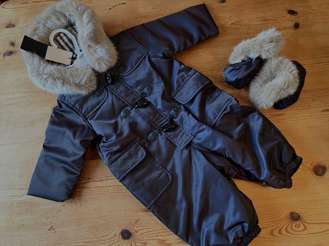 n 紺×ノバチェック防寒用中綿入カバーオール　80