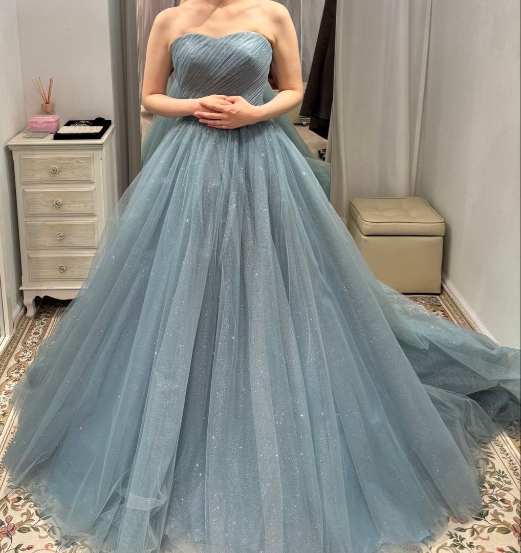 ライトブルー ストラップレスドレス