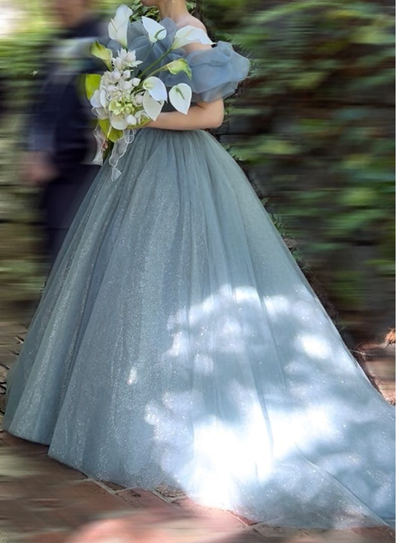 ライトブルー ストラップレスドレス