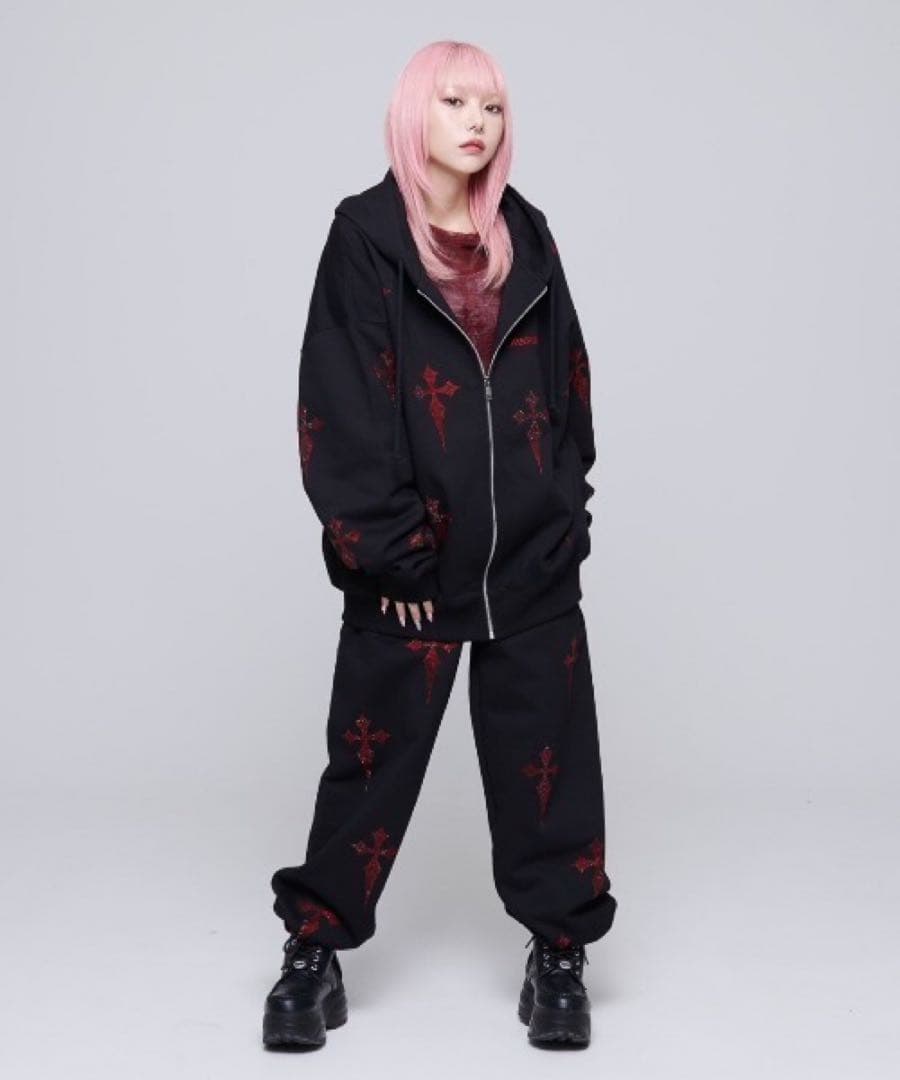 REFLEM レフレム ラインストーン ジップアップパーカー レッド 赤