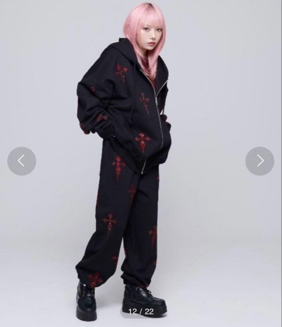 REFLEM レフレム ラインストーン ジップアップパーカー レッド 赤