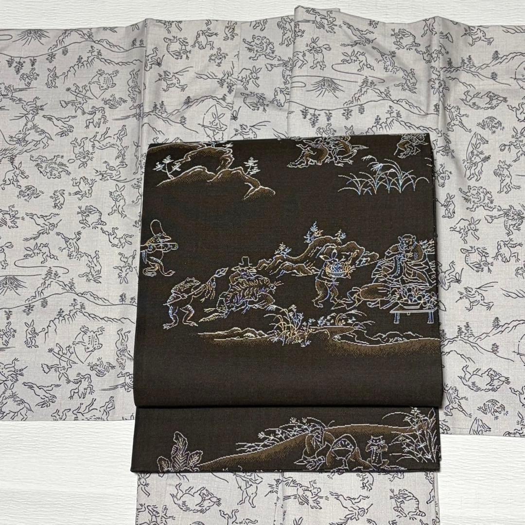 sakura　袋帯　全通　両面織　正絹　「鳥獣戯画」 新品　極美品
