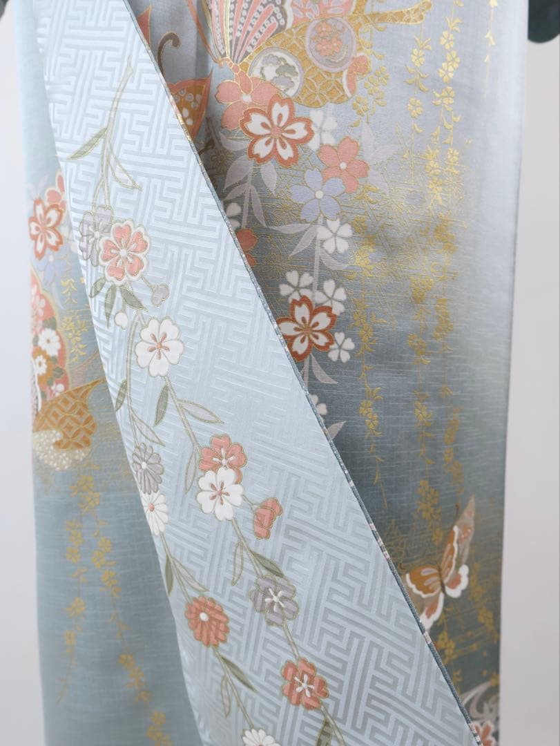 訪問着セット ブルーグリーン 蝶