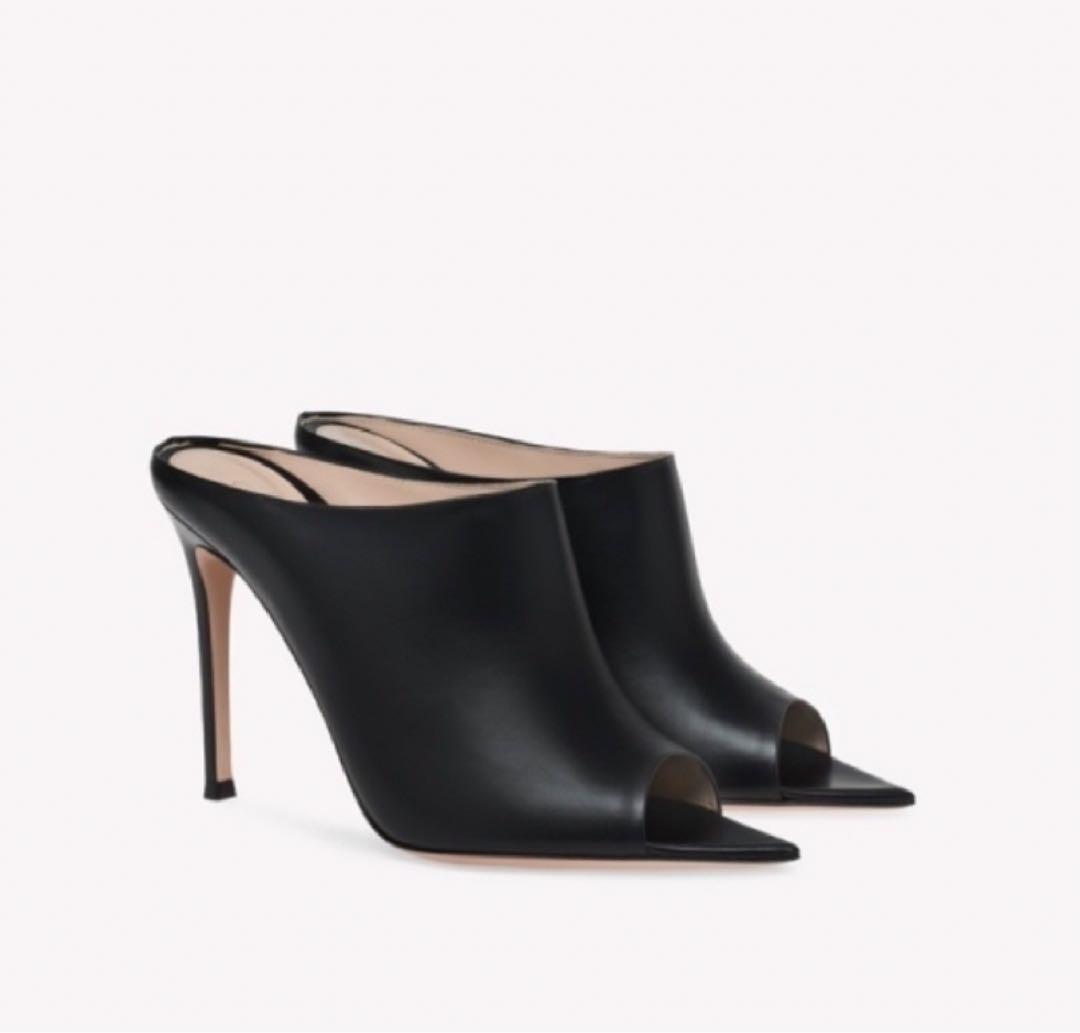 ブラックレザーオープントゥミュール　ジャンヴィトロッシ　35ハーフ