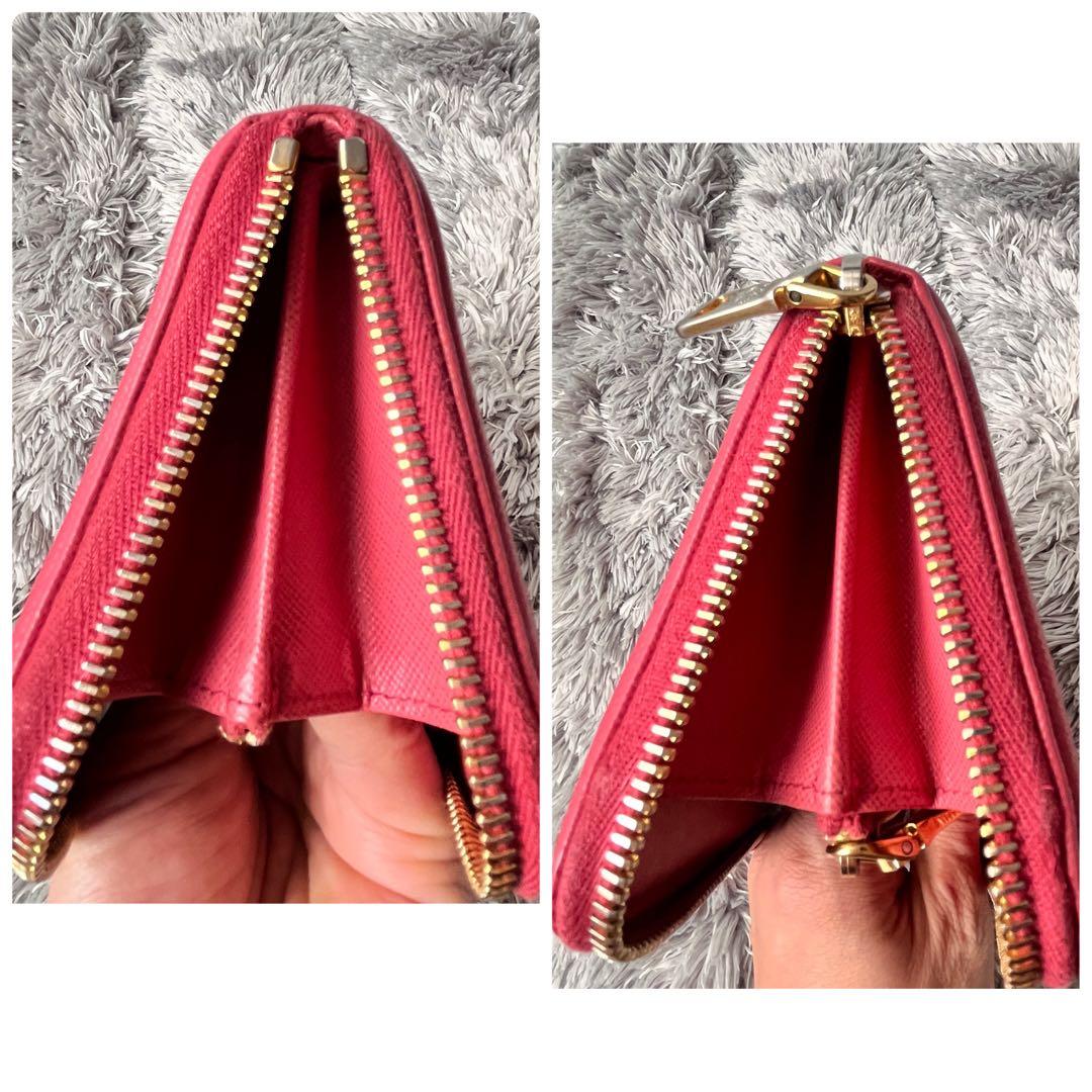 PRADA サフィアーノ　ラウンドファスナー　ゴールド金具　メタルロゴ　ピンク