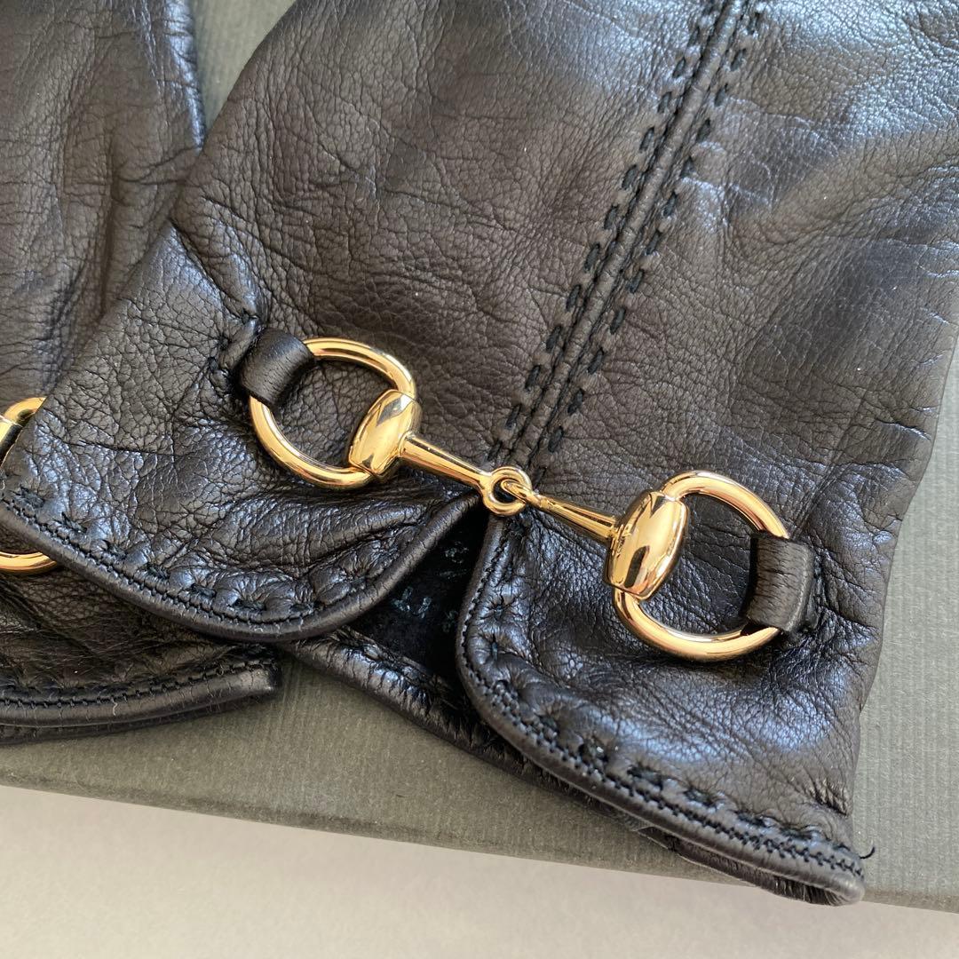 美品　グッチ　GUCCI レザーグローブ　ブラック　黒革手袋　サイズ7ハーフ