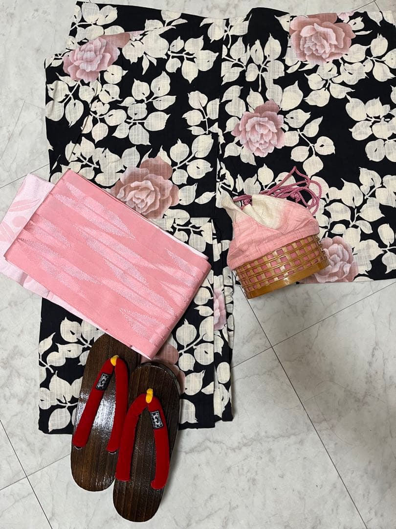 夢工房　浴衣セット　4点セット　浴衣　薔薇柄　夢工房