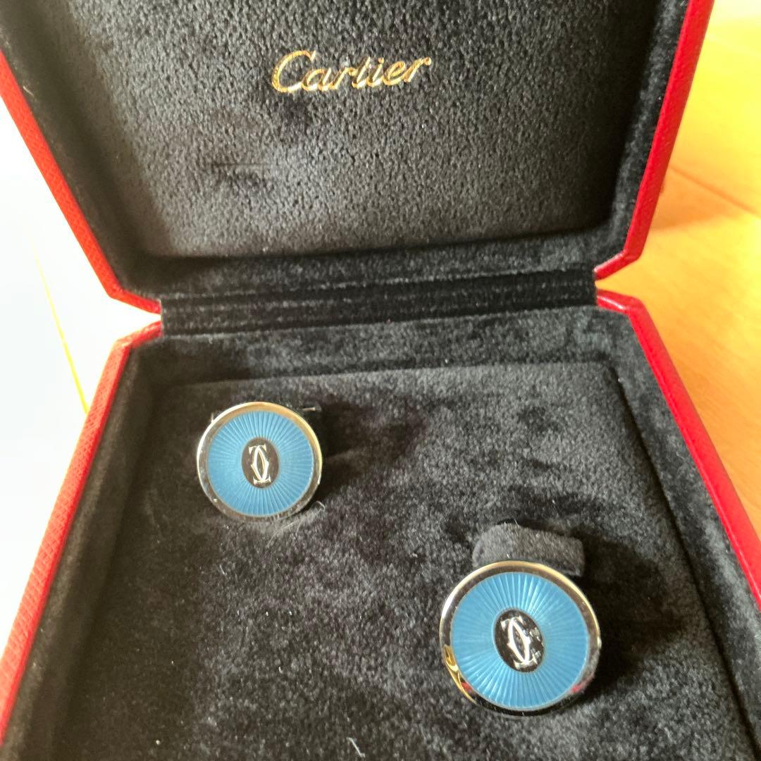 c*様 Cartier 青いカフリンクス ケース、紙袋付き