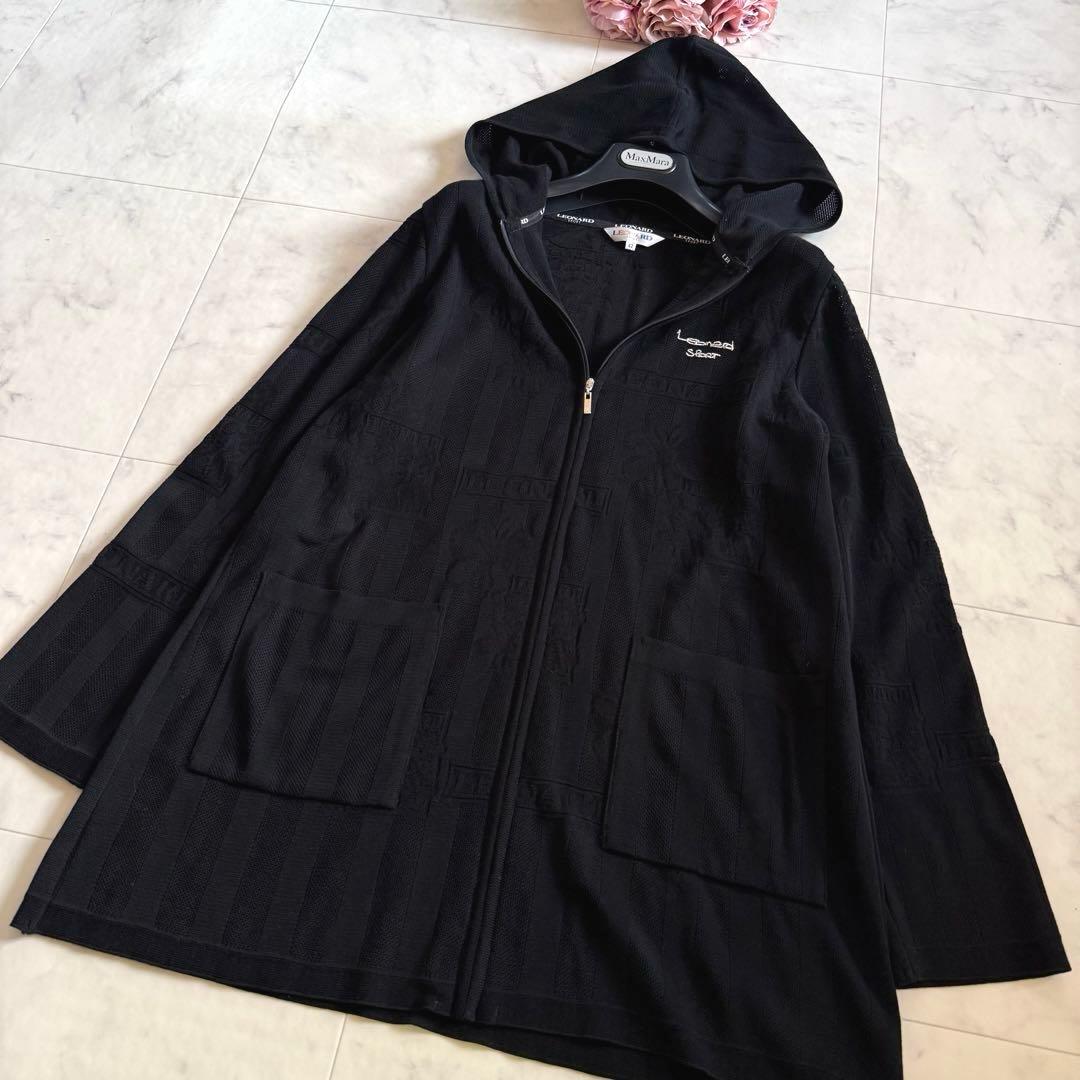 近年モデル★レオナール ロゴ 花柄メッシュ フーディ パーカー 大きいサイズ42