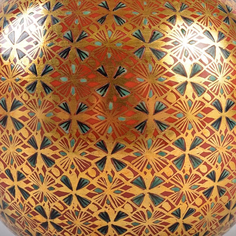 九谷焼　山本重義作　金彩　小紋手　香炉　共布共箱　M　R9007