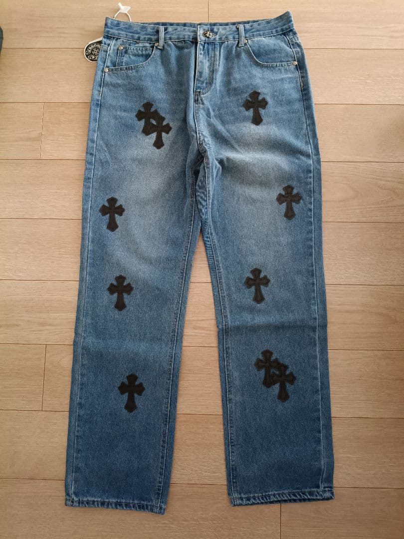 クロス刺繍 デニムパンツ W34