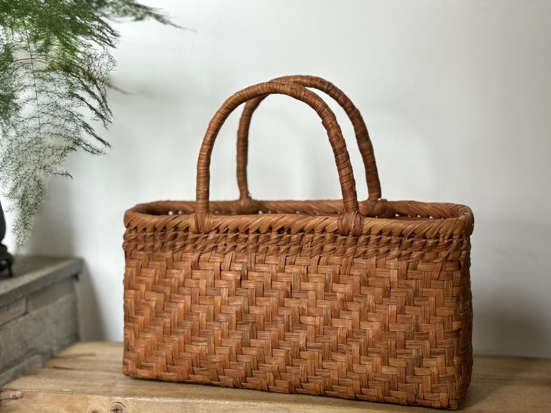 山葡萄 かごバッグ 手作り 網代編み 籠 手提げ 内布あり