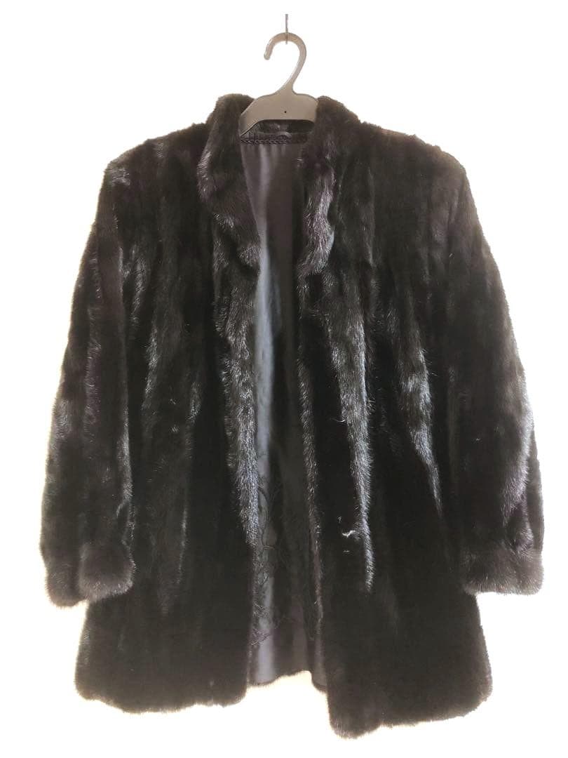 ミンク MINK 毛皮 ボリューム袖 コート 艶 ブラック 裏地刺繍☆９-１１