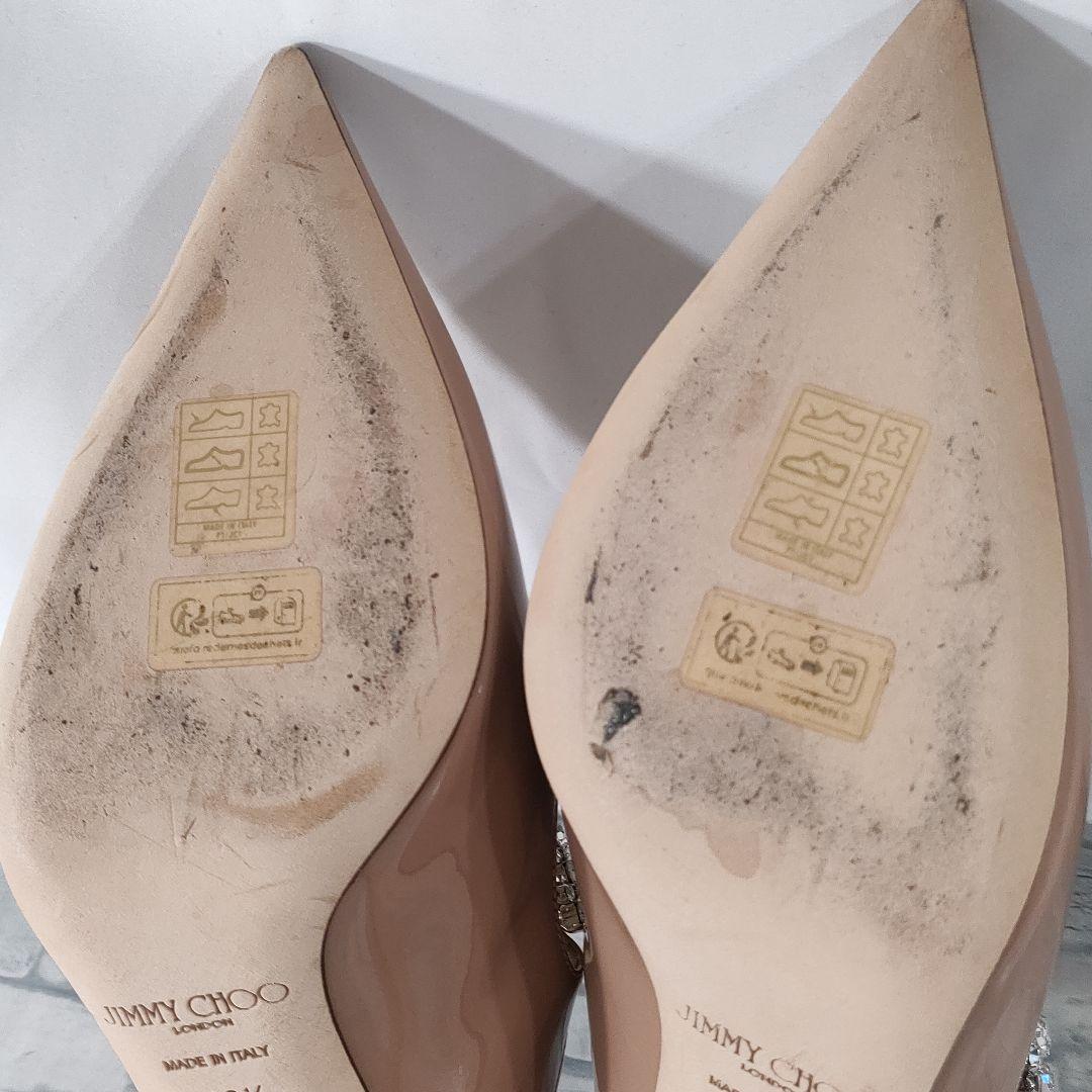 保存袋付き極美品✨ジミーチュウ　エナメルミュール　ビジュー　ピンクベージュ