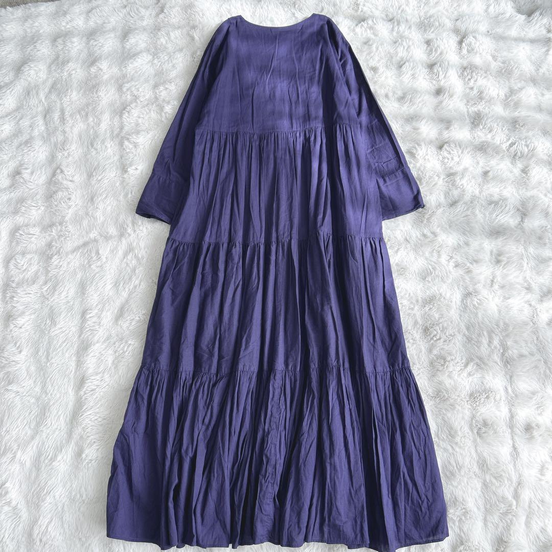 ヌキテパ★ドビー パネル Vネックドレス　ワンピース　ティアード　パープル