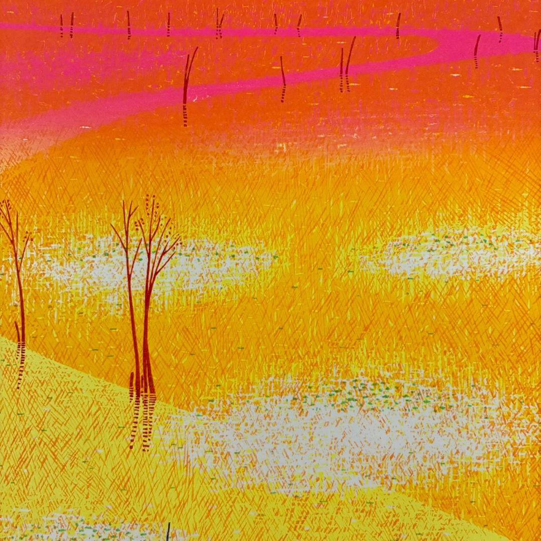 美品 牧野宗則「流れは広く」木版画 1998年制作 直筆サイン入 オリジナル額装