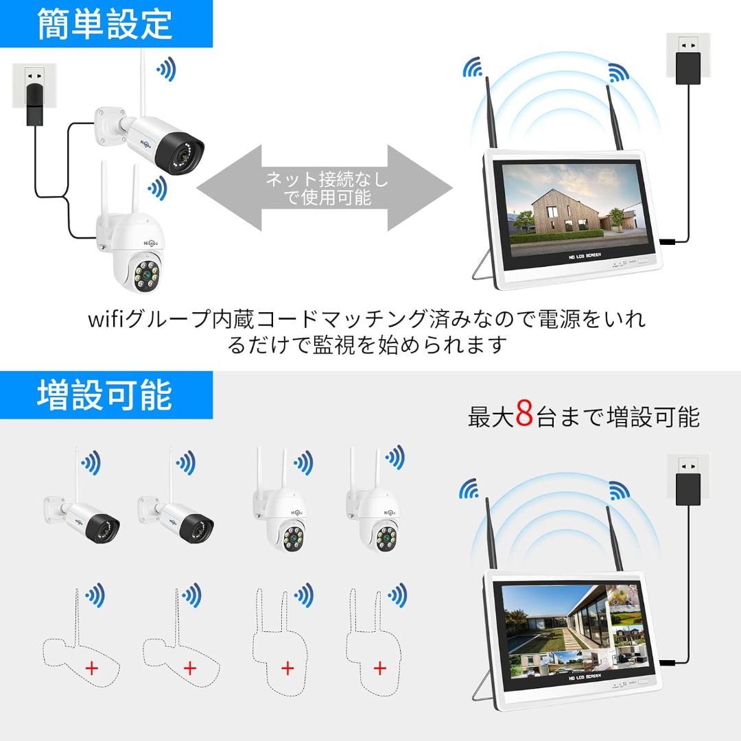 【Sランク】12インチ液晶一体型3TBHDD内蔵NVR 500万画素カメラ4台