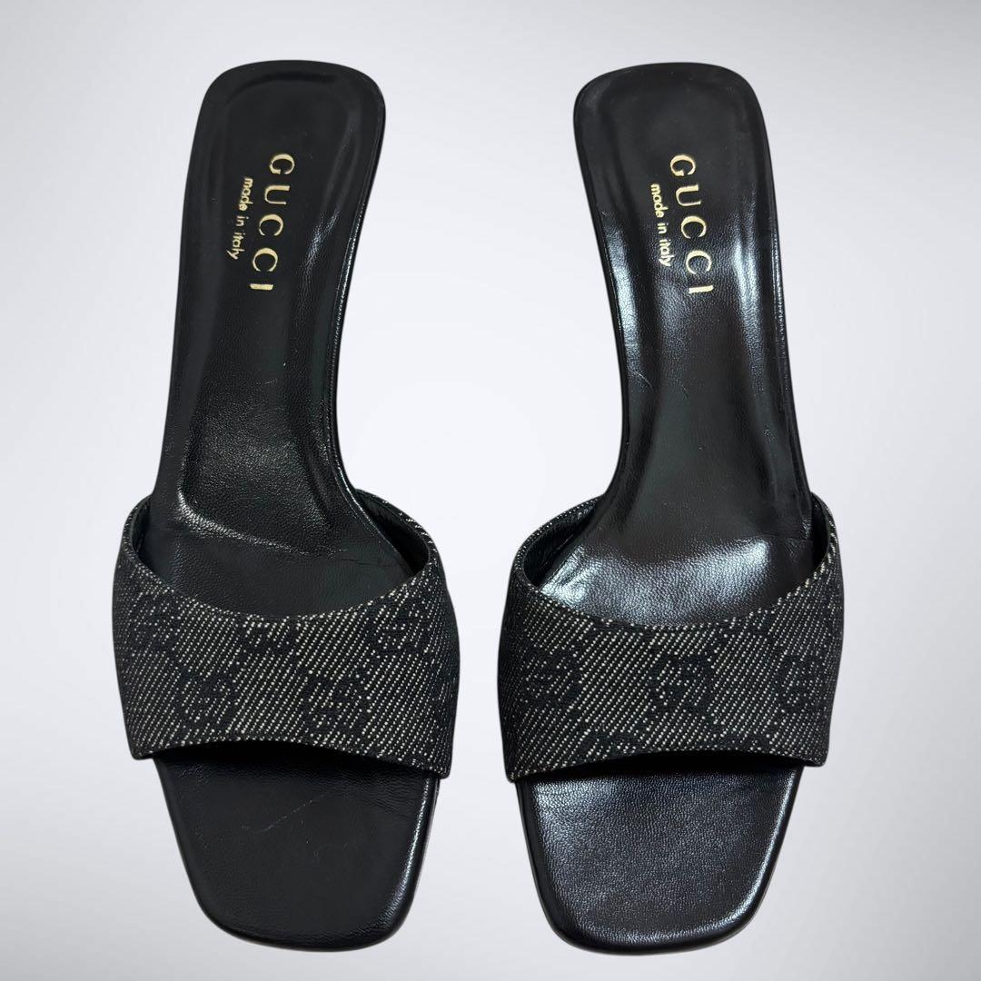 良品✨　GUCCI グッチ　GG サンダル　ミュール　ヒール　ブラック　23㎝
