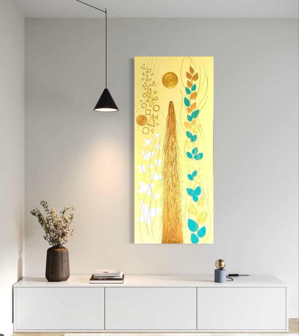 開運絵画　オリジナル　龍神様　昇龍　蝶々　八角形　パール粉