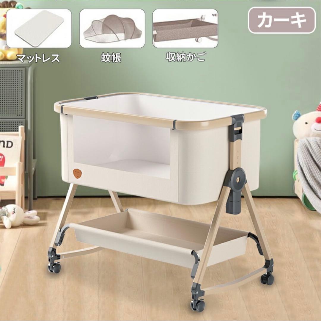 【新品】折り畳みベビーベッド 2025年モデル　カーキ
