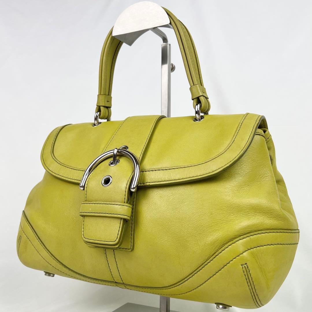 希少色 COACH ソーホー ハンドバッグ レザー 9743 イエローグリーン