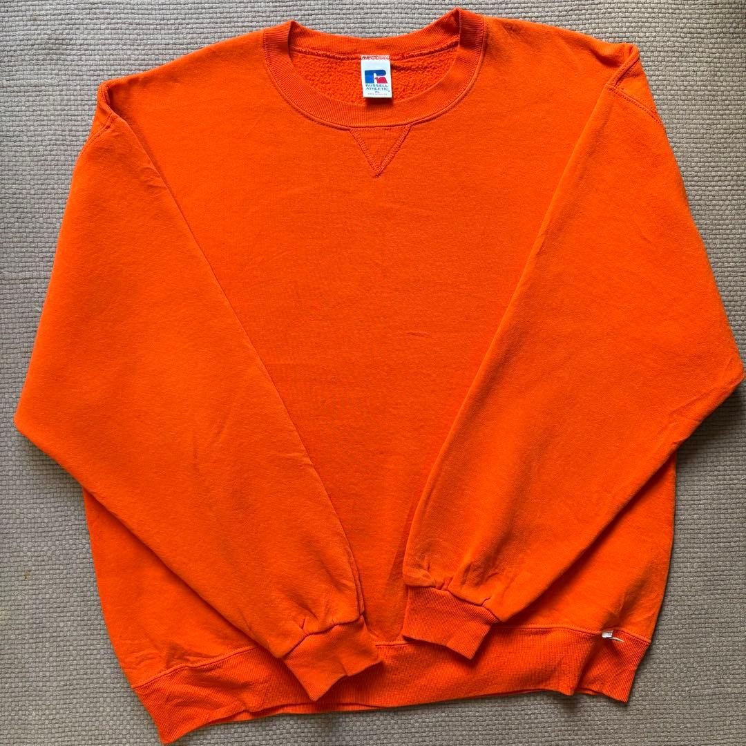 【美品/XL】ラッセルアスレティック 前V無地スウェット オレンジ メキシコ製