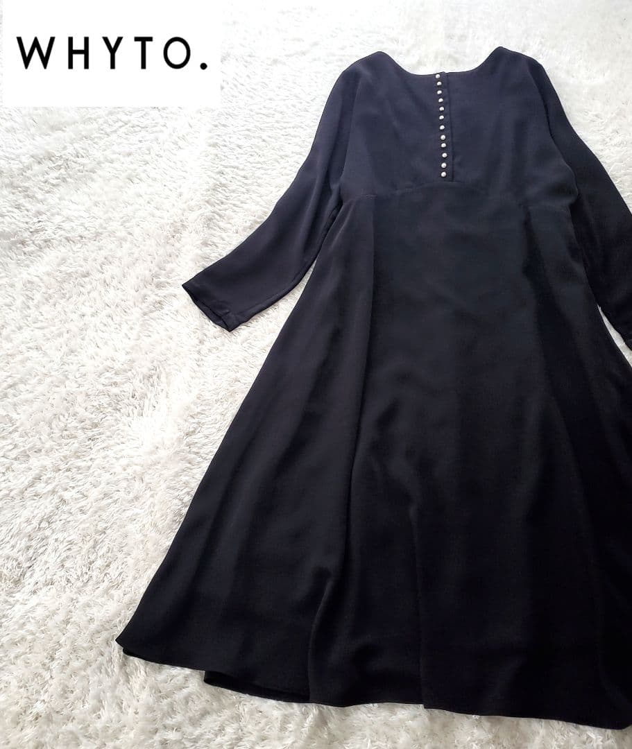 美品 WHYTO. ホワイト パールボタン2wayフレアワンピース 2.8万