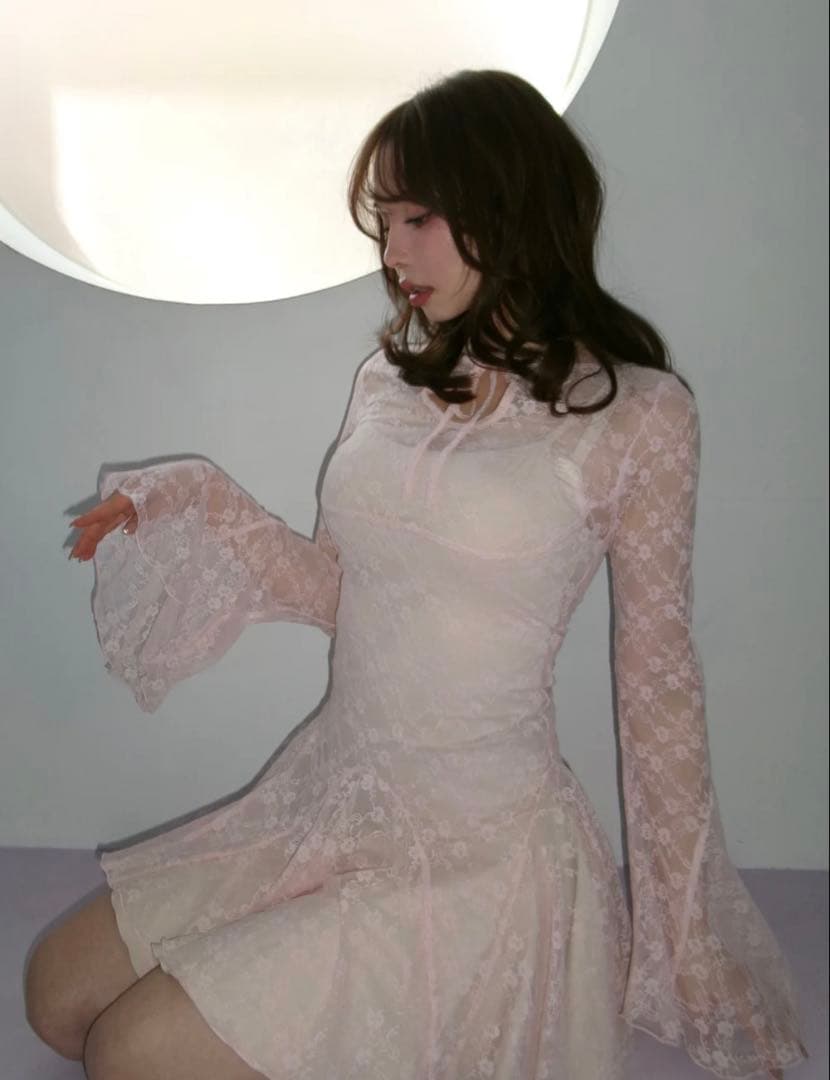 スカート andmary Cereza lace mini dress pink