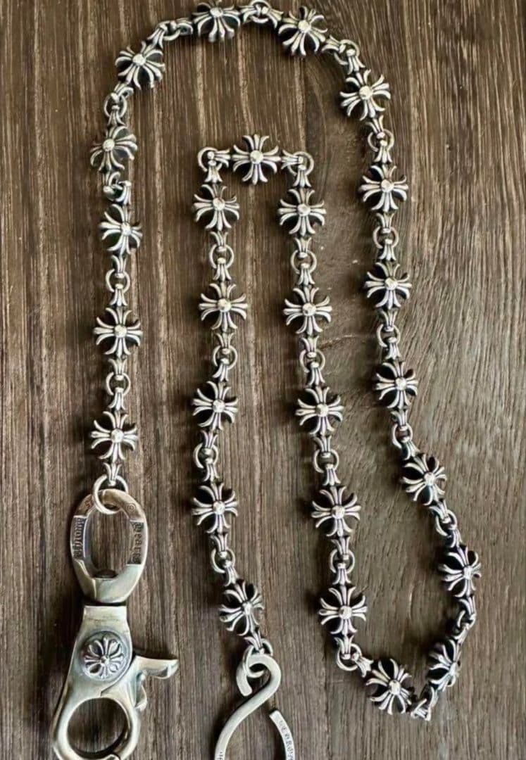 フラワーモチーフ シルバーウォレットチェーン 約60cm