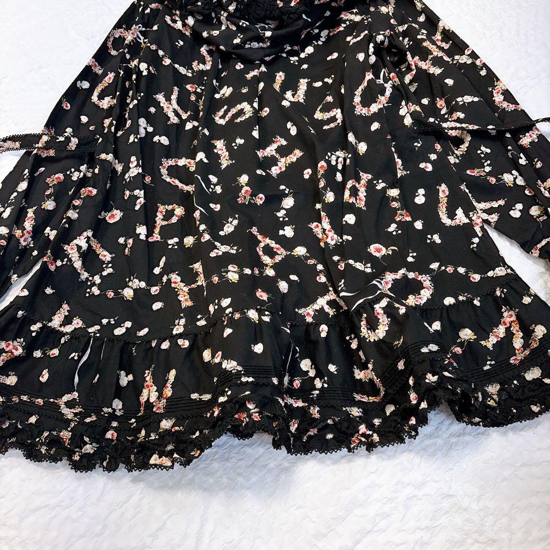 極美品✨PINK HOUSE フード付きフラワープリント チュニック　うさぎ　黒