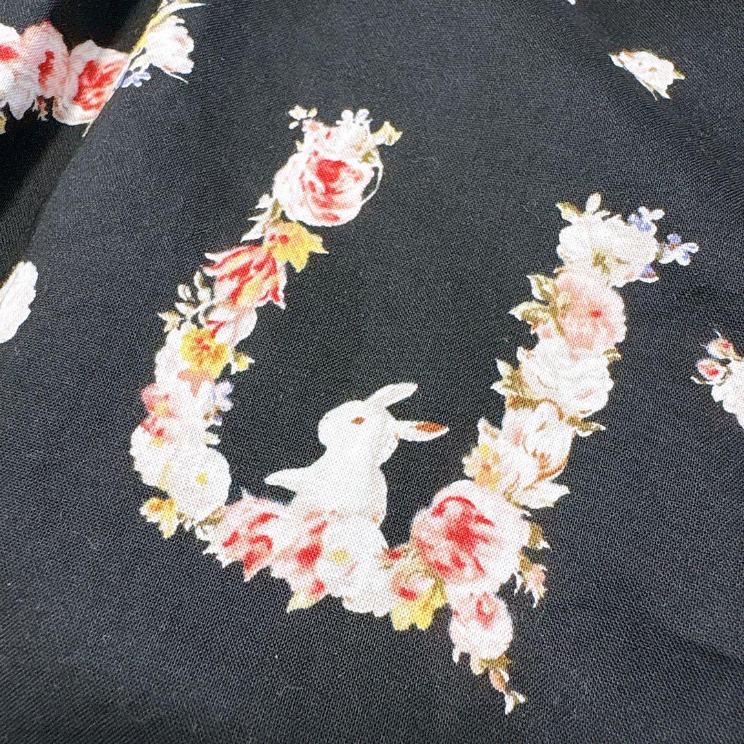 極美品✨PINK HOUSE フード付きフラワープリント チュニック　うさぎ　黒