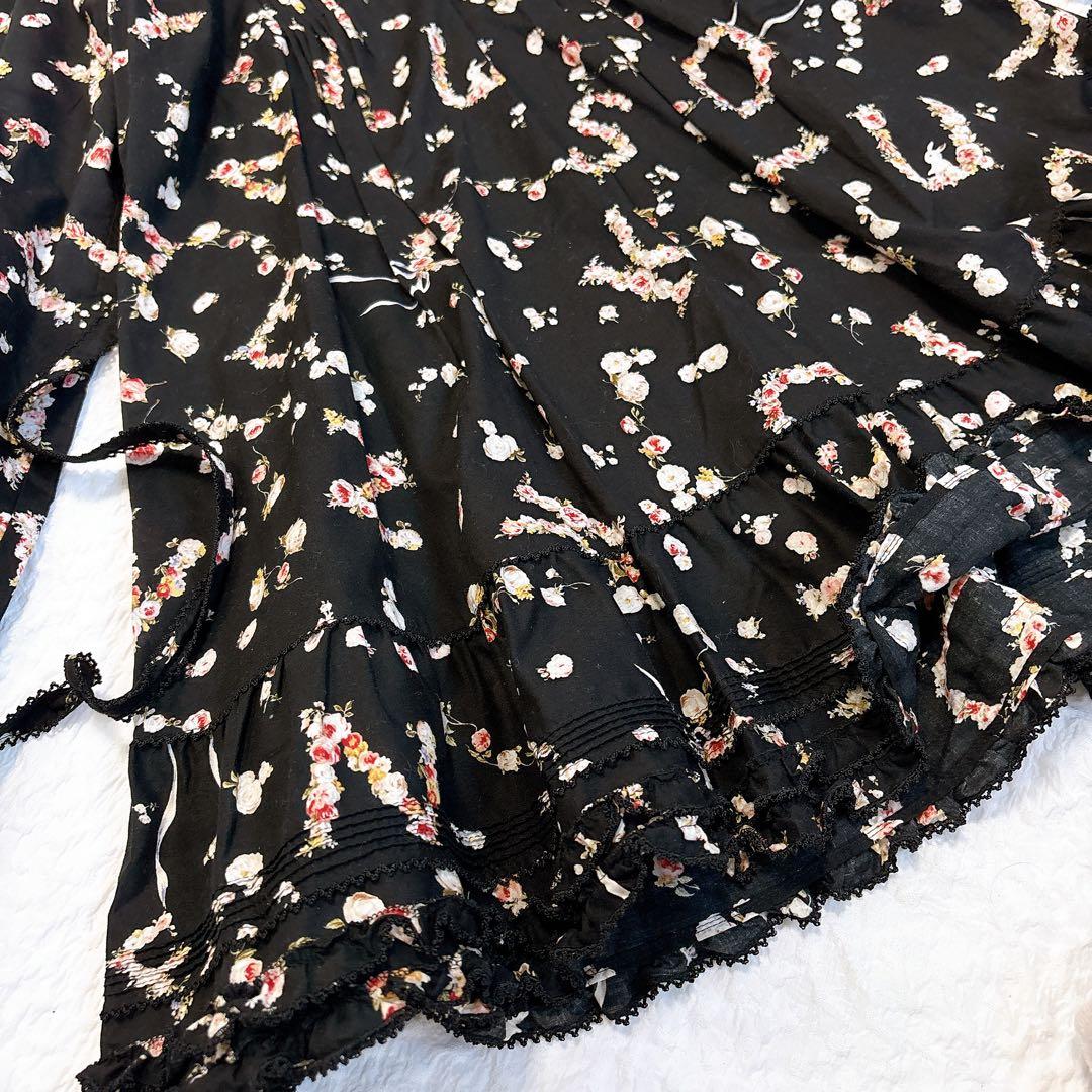 極美品✨PINK HOUSE フード付きフラワープリント チュニック　うさぎ　黒