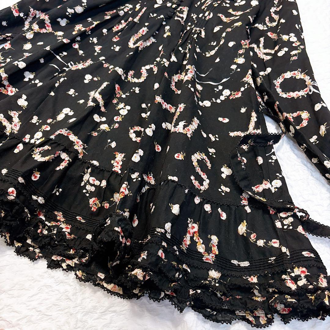 極美品✨PINK HOUSE フード付きフラワープリント チュニック　うさぎ　黒