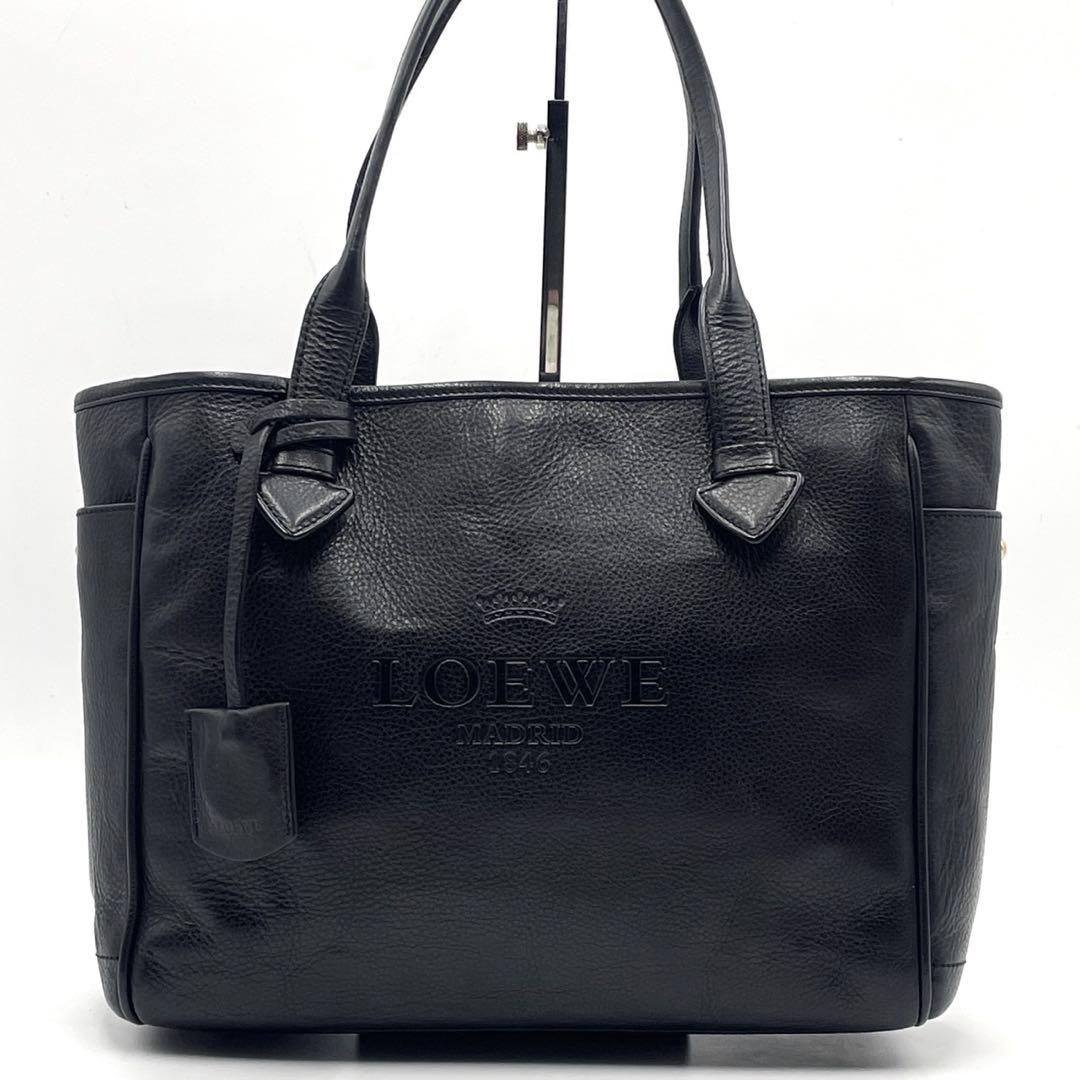 美品● LOEWE ロエベ ハンドバッグ ヘリテージ ロゴ ブラック レザー