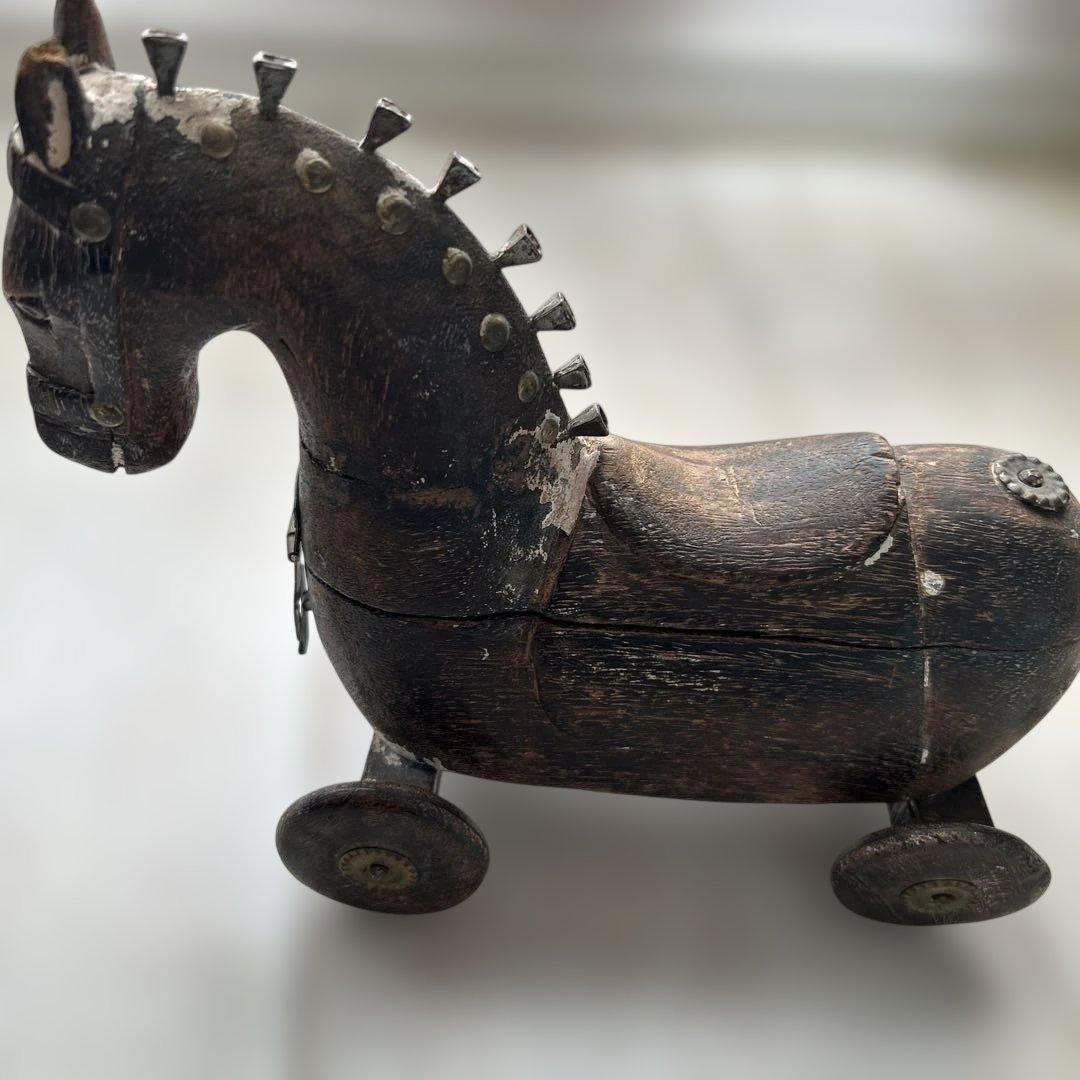 の*ん様 アンティーク木馬 車輪付き 木製