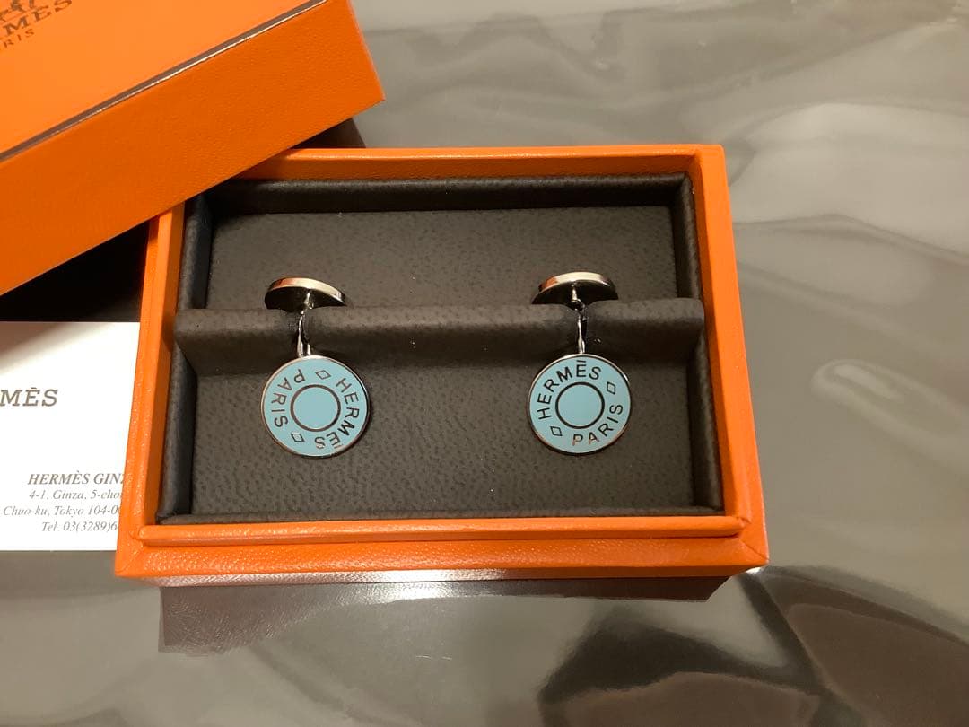 【美品】HERMES カフリンクス セリエ シェーヌダンクルチェーン ブルー