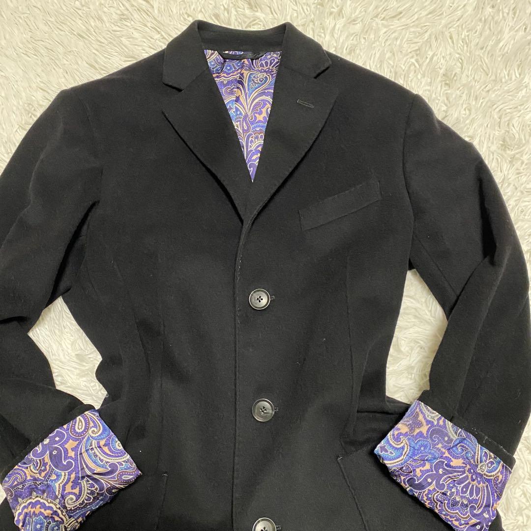 ルビアム　チェスターコート　メンズ　ブラック　ペイズリー柄