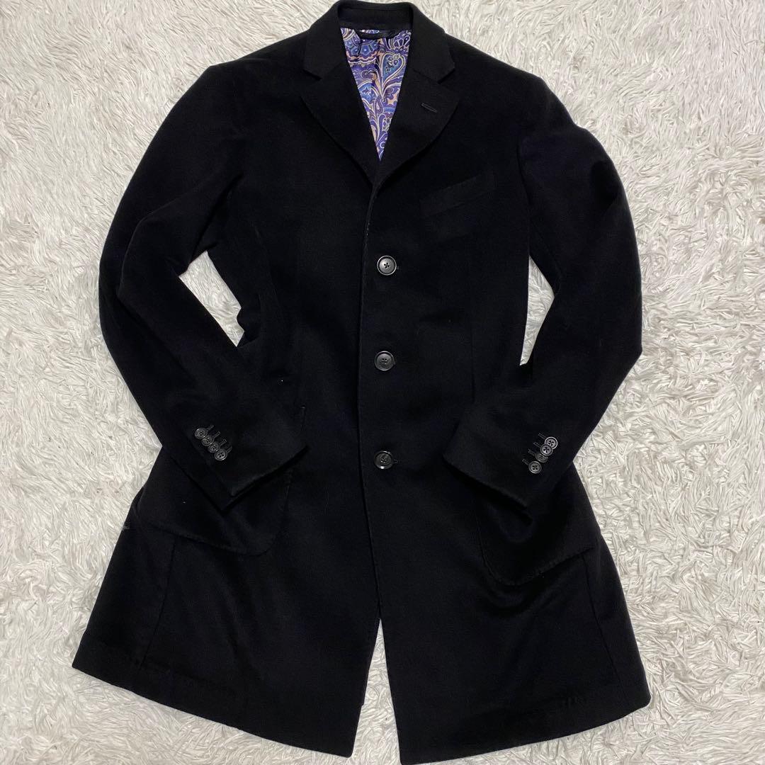 ルビアム　チェスターコート　メンズ　ブラック　ペイズリー柄