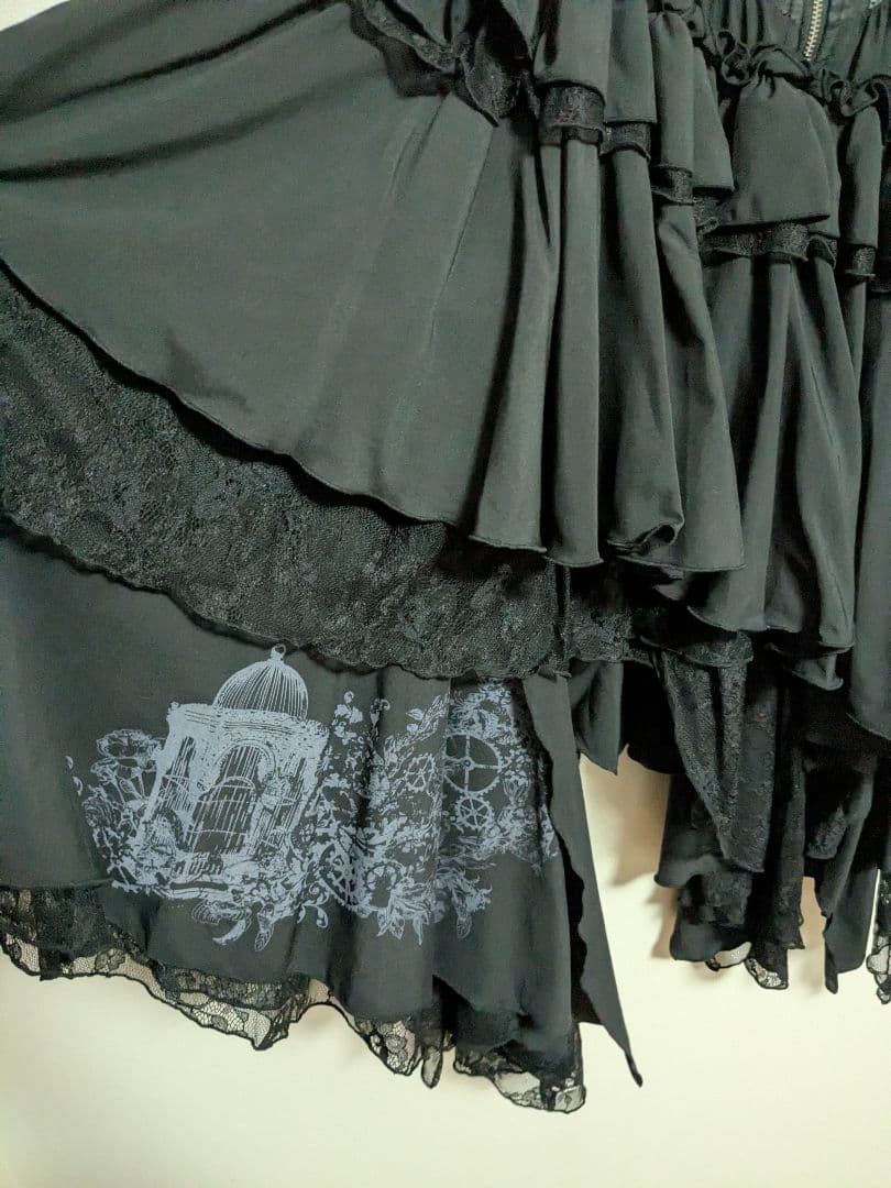 ☆ozzon☆　薔薇シリーズ　フリル付き黒アシンメトリースカート
