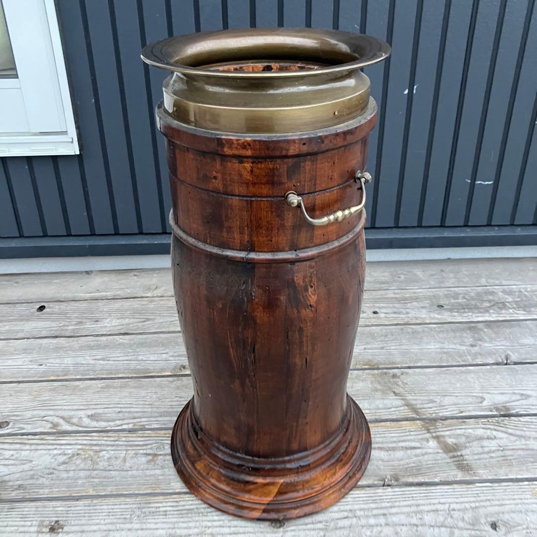 オランダアンティーク 北欧レトロ 木製円筒形傘立て 無垢材 ビンテージ