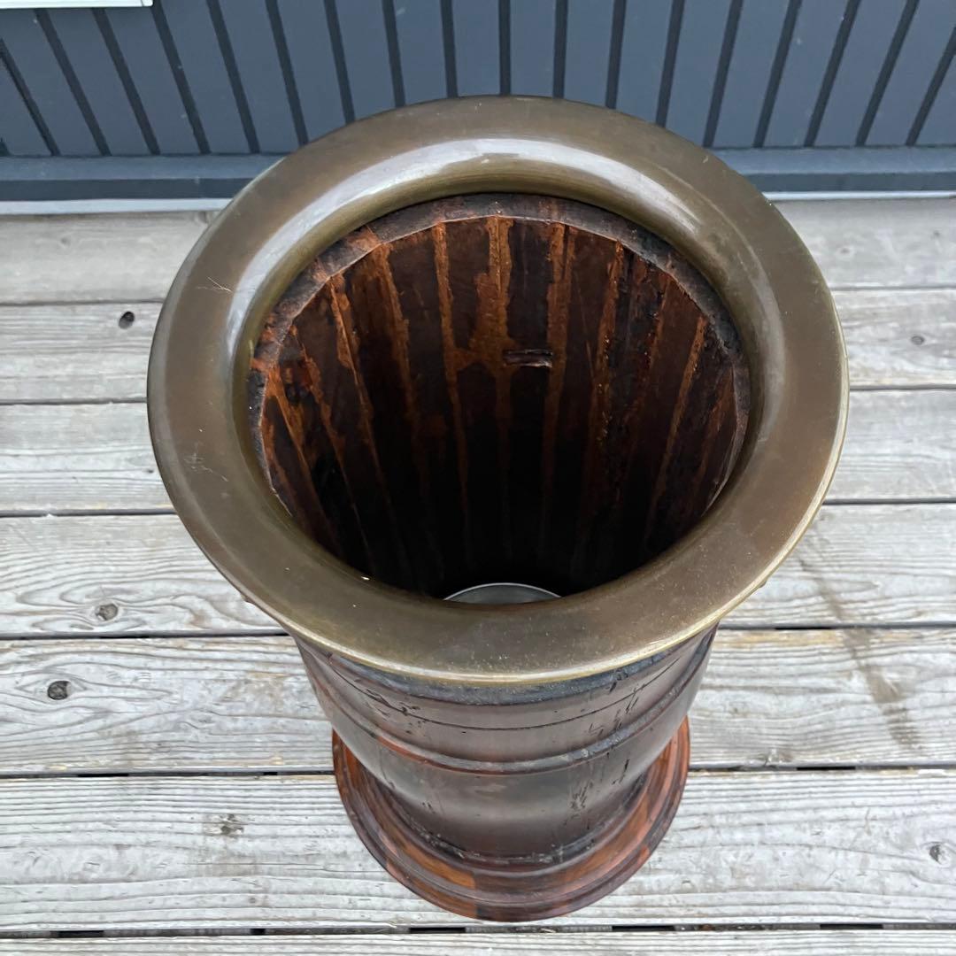 オランダアンティーク 北欧レトロ 木製円筒形傘立て 無垢材 ビンテージ