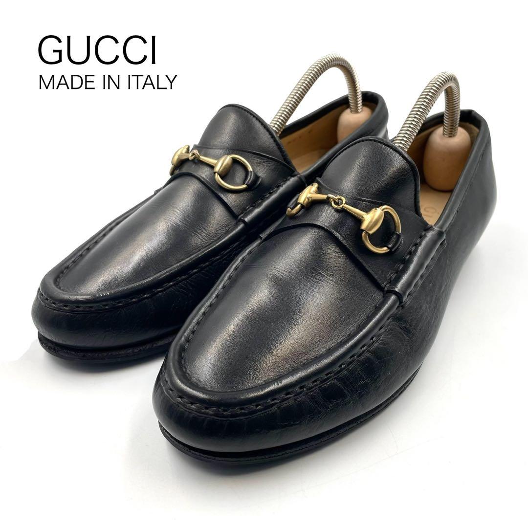 《超美品》グッチ ホース ビット ローファー ゴールド金具 黒系 37 1/2