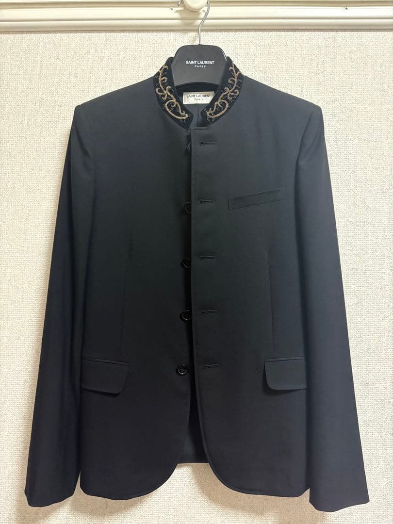 saint laurent paris ビーズ刺繍スタンドカラージャケット