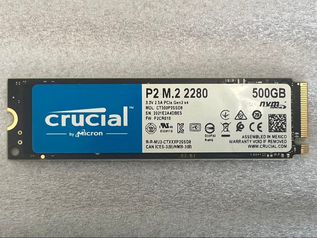 中古 Crucial P2 M.2 2280 500GB SSD